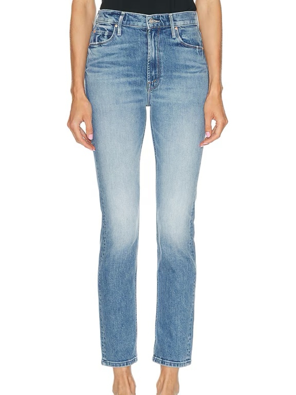 MOTHER Mid Rise Rider Skimp One Last Trip Wash Straight Leg Jeans 23